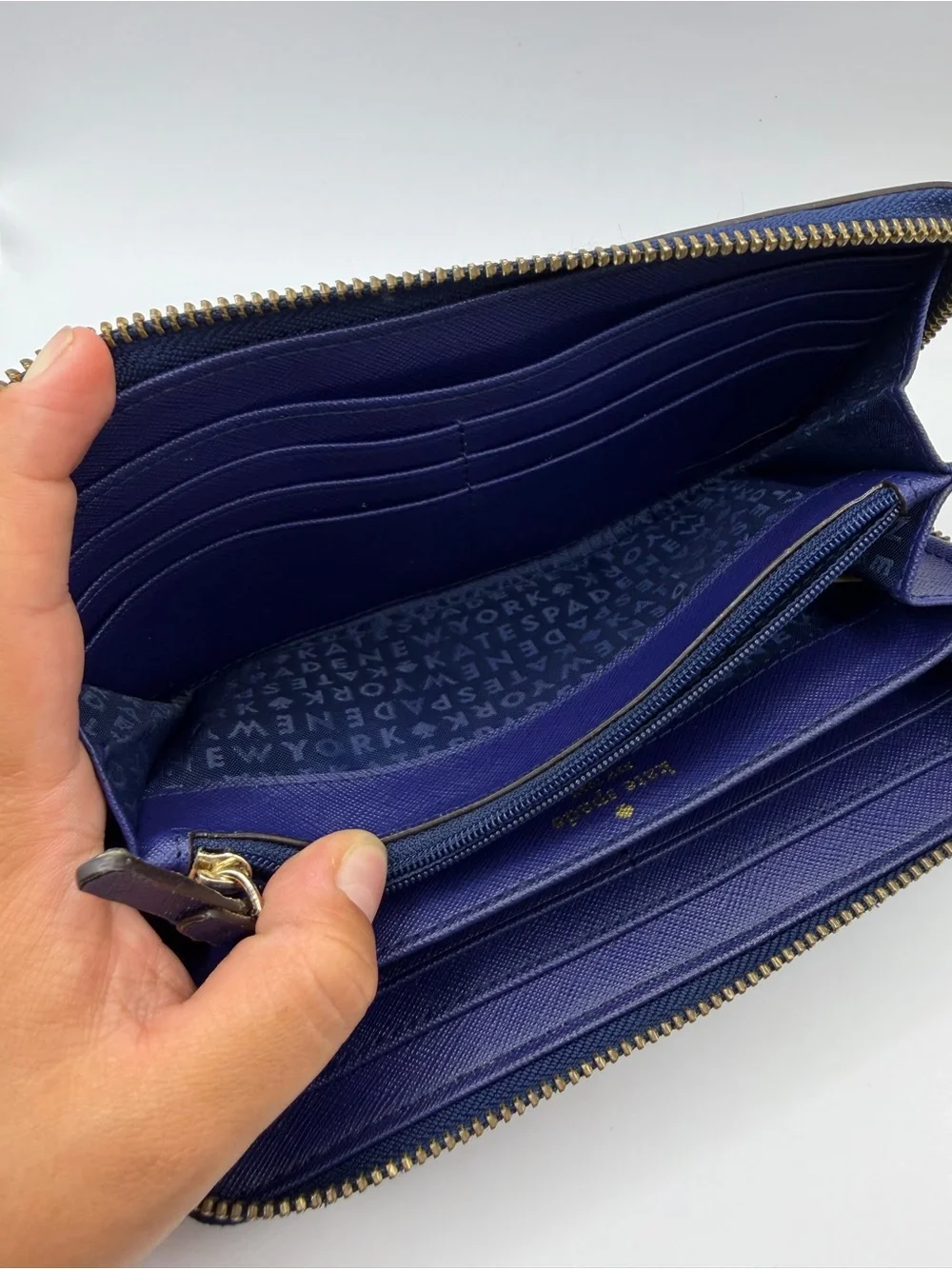 Kate Spade leather large travel wallet blue zip-around organizer dark blue